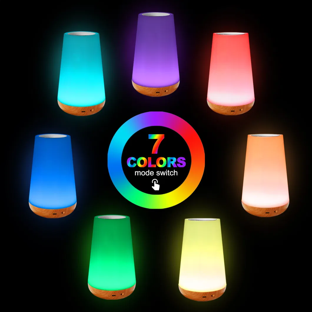 LED Remote Control Touch Wood Grain Table Lamp Bedroom Bedside Lamp Small Night Light Colorful Atmosphere Light Sleep Light