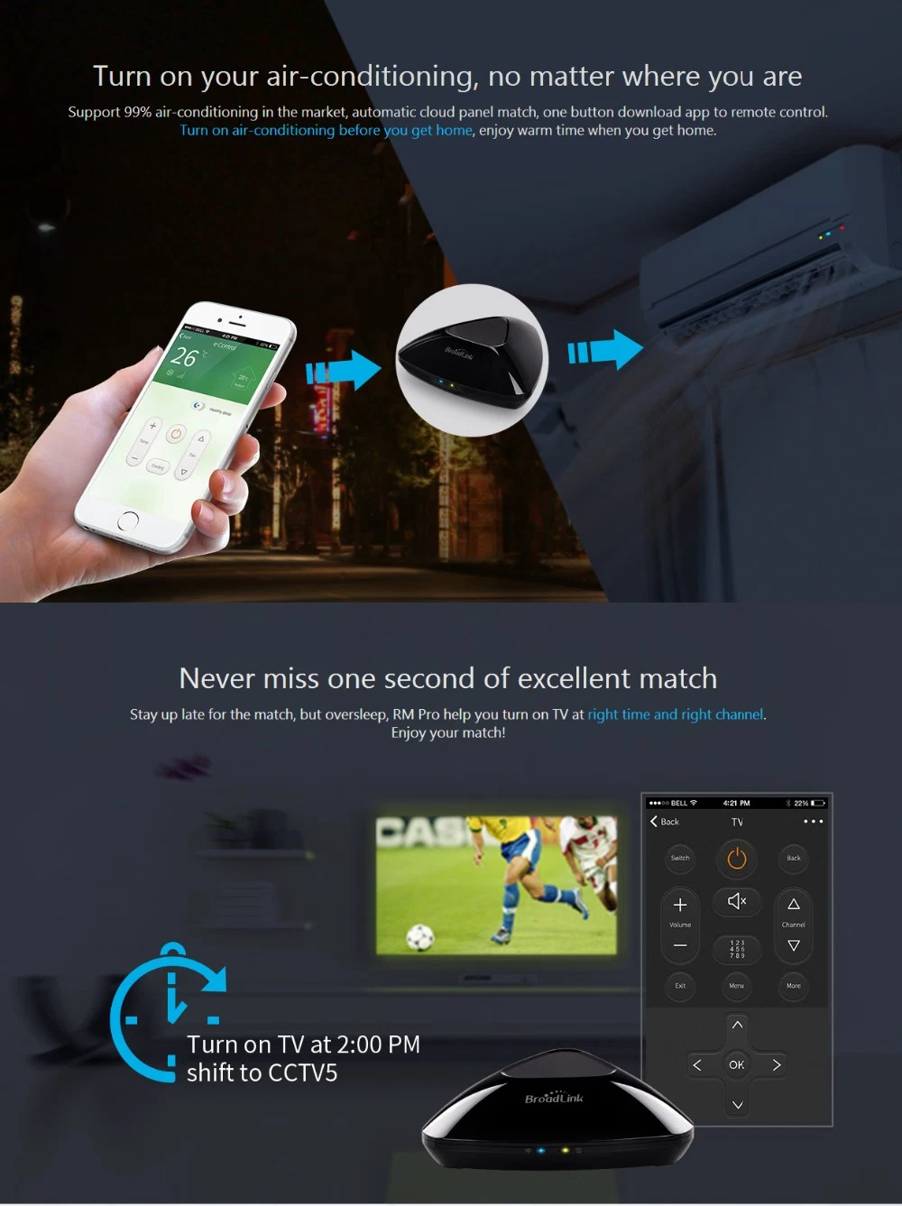 Broadlink RM2 RM PRO Universal Wireless Remote Controller Smart Home Automation WiFi+ IR+ RF Switch Via Ios Android